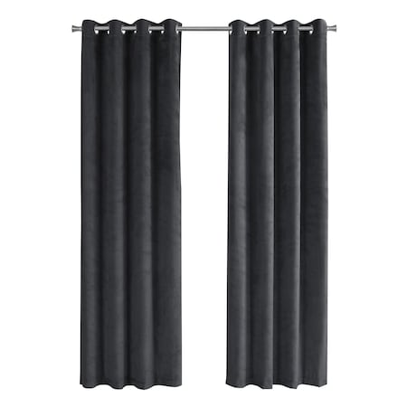 Monarch Specialties Curtain Panel Set, 54"W X 84"L, Grommet, Living Room, Bedroom, Kitchen, Velvet, Grey, PK2 I 9823